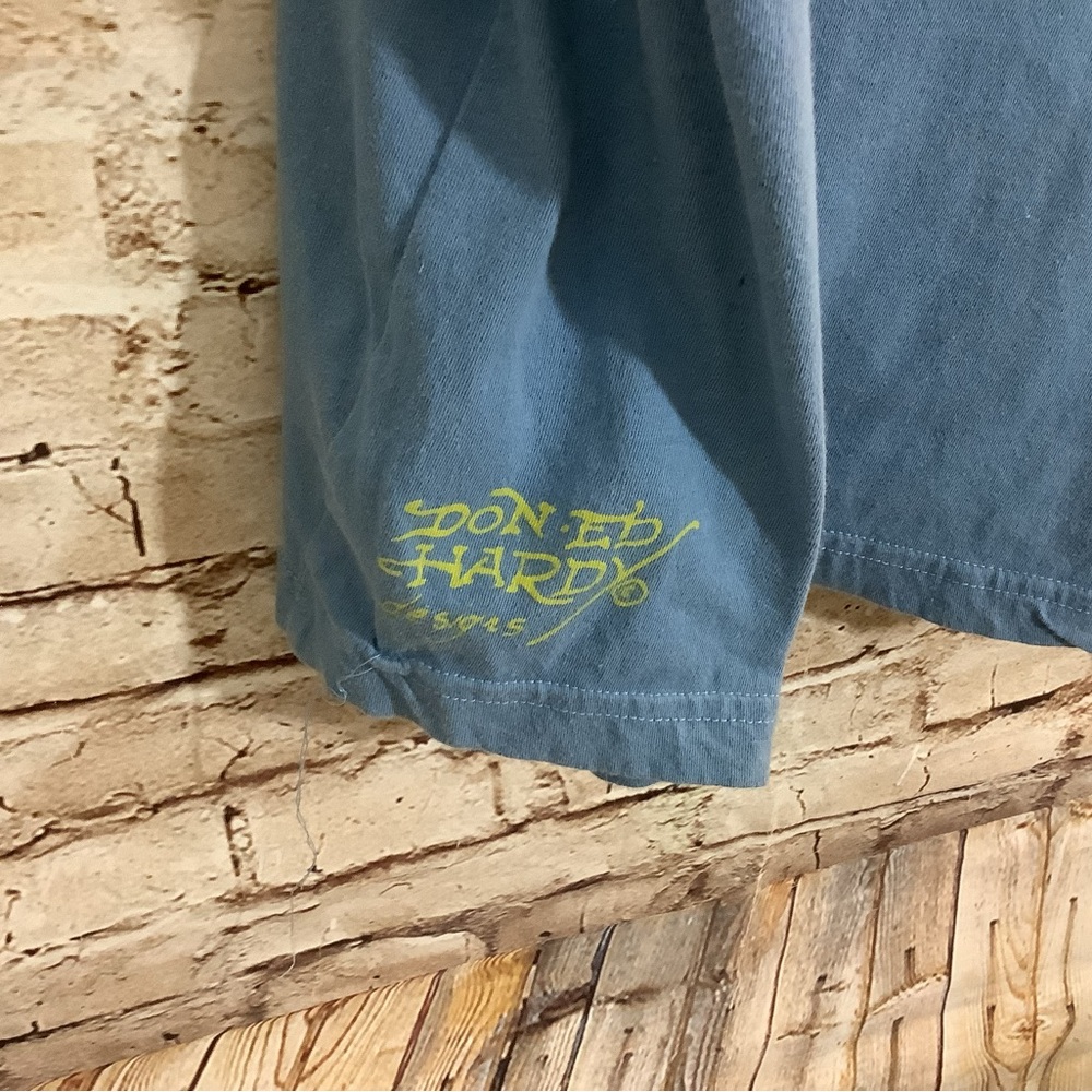 Christian Audigier Ed Hardy Light Blue Tee with Parrot Graphic Y2K Vintage 4XL - Picture 4 of 5
